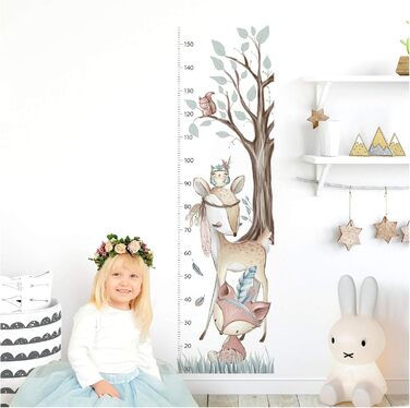 Дитяча настінна наклейка Little Deco - вимірювальна лінійка 150 см, лисиця та олень, лісові тварини, для хлопчиків і дівчаток, декор кімнати