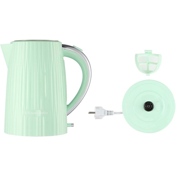 Електрочайник Russell Hobbs Eden 1,7 л, 2400 Вт, білий, з нержавіючої сталі, знімний фільтр від накипу, кнопка відкриття кришки, індикатор рівня води, підсвічування, BPA-free, 27360-70 (пісташковий)