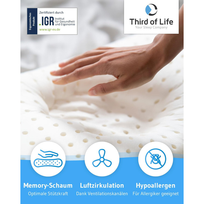 Ортопедична подушка для сну на боці Third of Life SOÑAR, ергономічна, парна, з в'язкоеластичного піни, гіпоалергенна, з чохлом Aloe Vera, 135x33x12 см