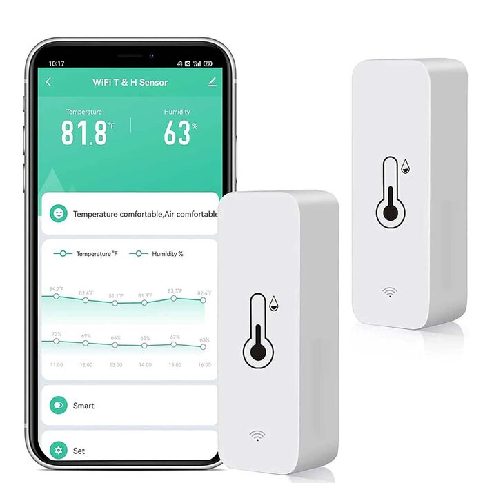 WiFi гігрометр-термометр з датчиком: розумний монітор температури та вологості повітря, віддалене керування через TUYA APP, сповіщення, сумісний з Alexa, без хаба, 2 шт.