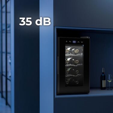 Винний шафа Cecotec Bolero GrandSommelier 830 CoolWood, термоелектрична, тиха, для 8 пляшок, налаштування температури 8-18°C, сенсорне керування, енергоефективна, чорна
