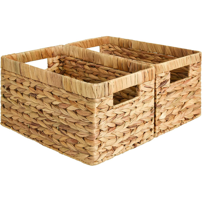 Набір з 2 плетених кошиків StorageWorks із водного гарбуза 33x21x18 см, прямокутні кошики для зберігання з подвійною ручкою, органайзер для подарунків, полиць і дому