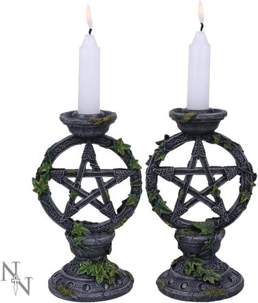 Підсвічники Nemesis Now Wiccan з пентаграмою, чорна смола, 15 см, набір 2 шт.