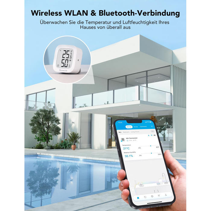 Цифровий термогігрометр GoveeLife WLAN для дому, з додатком, вимірювач температури та вологості, дистанційне керування, зберігання даних, для спальні та винного погребу