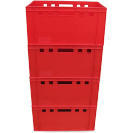 Набір із 4 ящиків E3 Eurobox 60x40x30 см, харчовий пластик, червоний, для м'ясників та зберігання продуктів