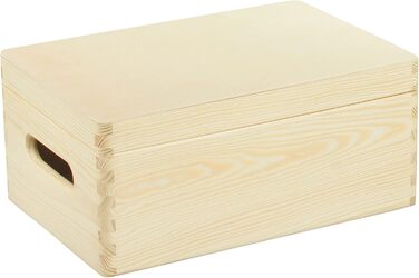 Велика дерев'яна скриня з кришкою та ручками 40x30x24 см, натуральна, FSC® – універсальна коробка для зберігання, подарункова упаковка, декор, іграшкова скриня, коробка для спогадів