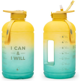 Пляшка для води H2O Capsule INSPO з часовою міткою і трубочкою, мотиваційна, герметична, харчовий пластик, з ручкою та ремінцем, колір Свіжа Авокадо, об’єм 1 галон