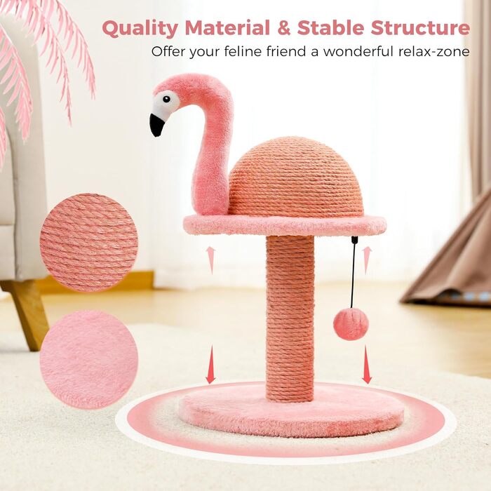 Креативний когтеточка для котів PAWZ Road Flamingo, стильний рожевий котячий комплекс, висота 48 см