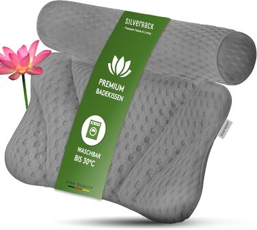 Подушка для ванни SilverRack середньої м'якості, біла 4D, з присосками, ергономічна, для шиї, аксесуар для ванни (сірий, тонка)