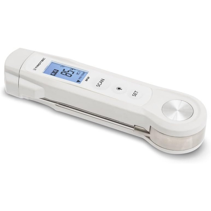 Цифровий термометр для м'яса TROTEC BP5F, інфрачервоний, діапазон -40°C до +280°C, IP65, таймер, максимальне значення, індикатор заряду, для кухні
