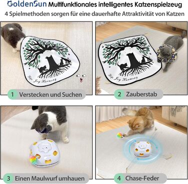 GoldenSun інтерактивна електронна іграшка для котів, 4-в-1, з функцією переховування, заряджається, «Дерево життя»