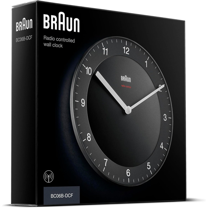 Настінний годинник Braun BC06B-DCF з радіокеруванням, тихий механізм, чорний, 20 см, класичний дизайн, великий читабельний циферблат, центральноєвропейський час (MEZ/GMT+1)