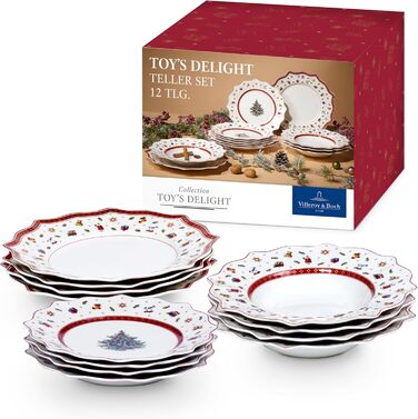 Набір новорічного посуду Villeroy & Boch Toy's Delight, 12 предметів, порцеляна, для 4 осіб (тарілки для основних страв, супу та сніданку)