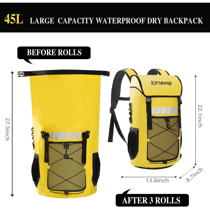 Водонепроникний рюкзак IDRYBAG для чоловіків 25/45 л, для каякінгу, походів, міцна сумка для активного відпочинку