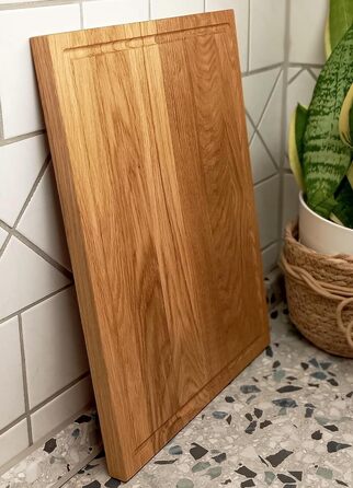 Дошка для нарізання з масиву дуба XL 40x30x2 см з канавкою для соку, антисептична, Nature Edition – сервірувальна кухонна дошка для м'яса та овочів