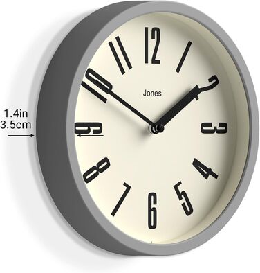 Настінний годинник JONES CLOCKS® для ванної та кухні, ретро, круглий, 20 см, сірий, великі цифри, для офісу, дитячої, маленьких приміщень