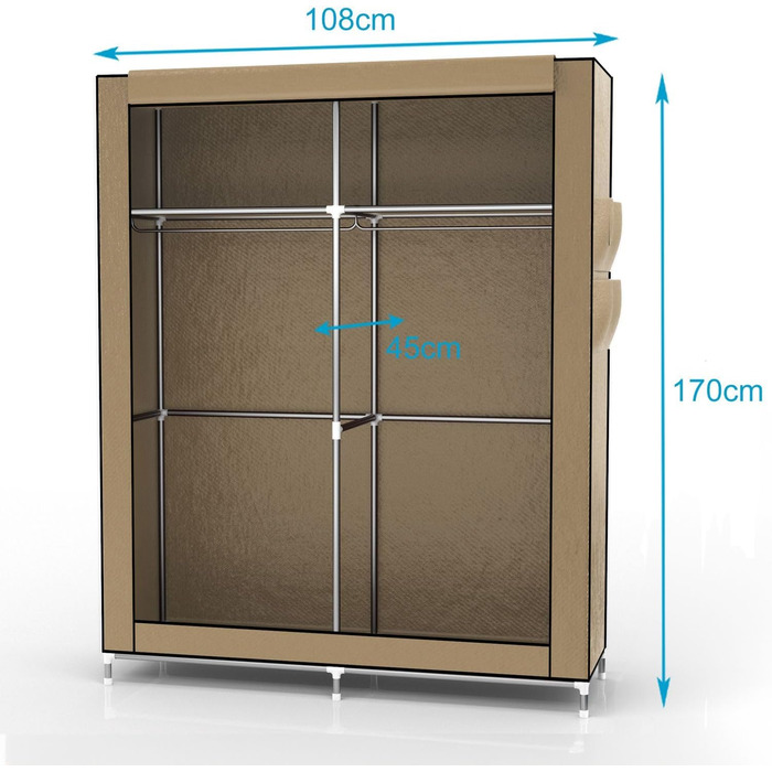 Тканинна шафа INTIRILIFE 108x170x45 см, кремово-бежева, з металевим каркасом, рейкою для одягу, кишенями та полицями, з блискавкою, для зберігання речей