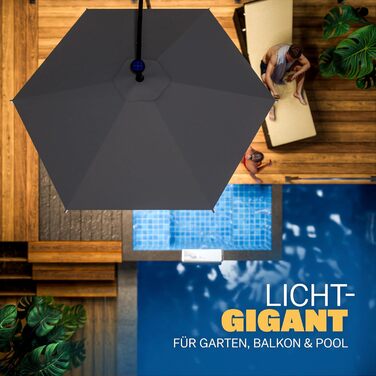 Сонячна парасолька Kingsleeve з LED підсвічуванням, UV 80+, сонячна батарея, чохол, 350 см, з кривошипом для балкона та тераси