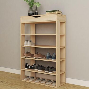 Soges 5-рівнева полиця для взуття з дерева, 75x30x94,5 см, білий клен, взуттєва шафа для вітальні, коридору, передпокою