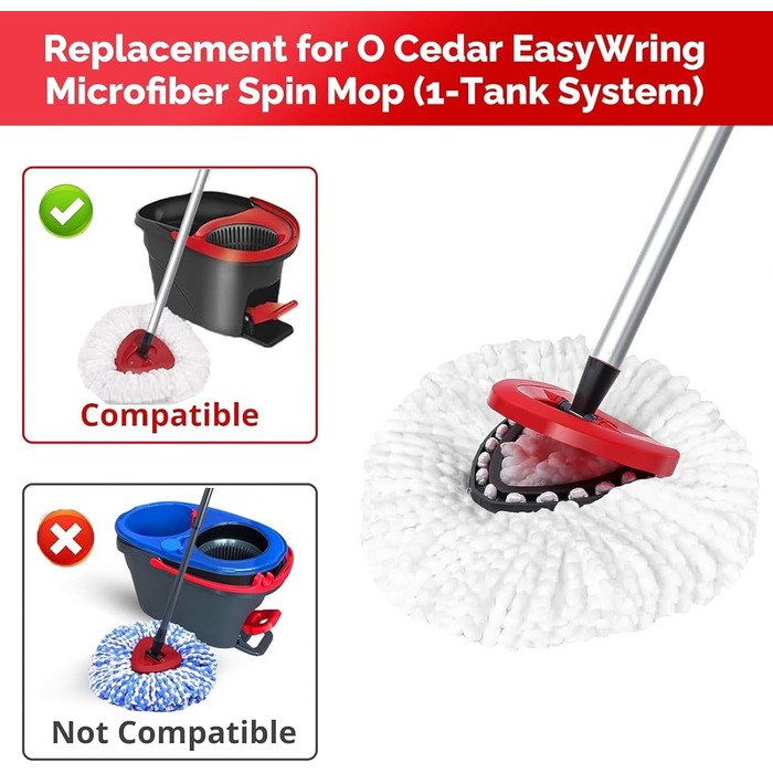 Набір із 4 насадок для швабри O-Cedar EasyWring, мікрофібра, заміна головки, телескопічна ручка 76-147 см, основа для швабри, білий (1-резервуарна система)