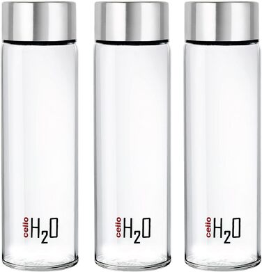 Скляна пляшка для води H2O Steelox 920 мл, широка горловина, срібляста, для холодильника, готелю, подорожей, офісу, університету, набір 3 шт.