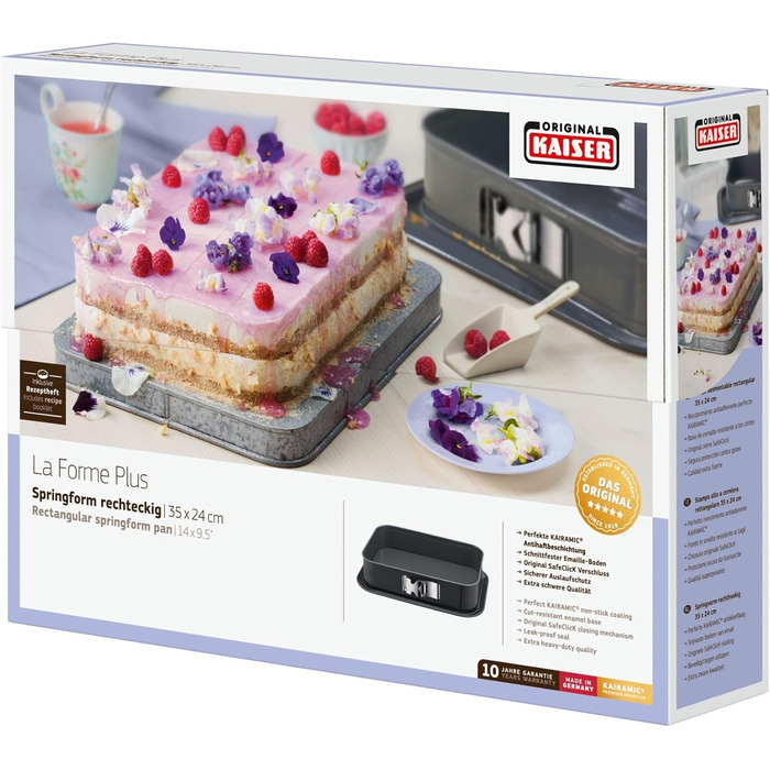 Прямокутна форма для випічки Kaiser La Forme Plus 35x24 см з емальованим дном, антипригарна, стійка до порізів, форма для тірамісу