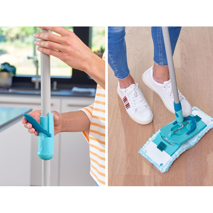 Leifheit CLEAN Twist M Ergo 2.0 – набір для прибирання: плоска швабра з мікрофібри для вологого догляду за паркетом, ламінатом і дерев'яною підлогою, система віджиму, Click-System, насадка Supersoft