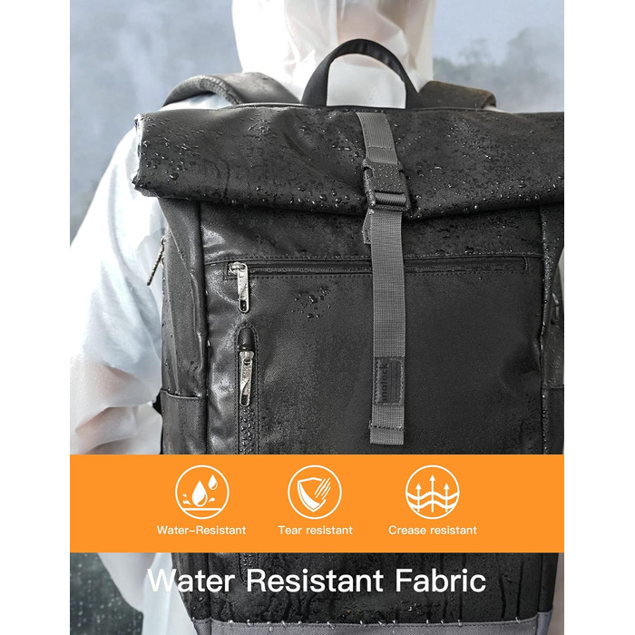 Рюкзак Inateck RollTop 25-30 л чорний, для чоловіків і жінок, міський, велосипедний, шкільний, для університету, роботи, спорту та подорожей, з відділенням для ноутбука 17