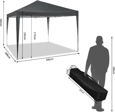 WOLTU павільйон-тент Pop-Up, водонепроникний, складний, 3x3 м, металевий каркас, оксфорд, для саду, тераси, кемпінгу, фестивалю, антрацит