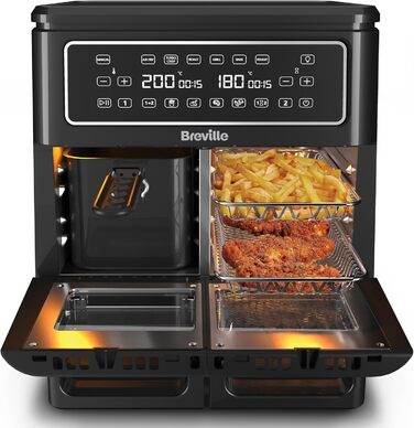 Фритюрниця з гарячим повітрям Breville Halo Flexi 11 л, цифрова, подвійна камера, 2400 Вт, для смаження, запікання, грилю, розігріву, на 10+ осіб