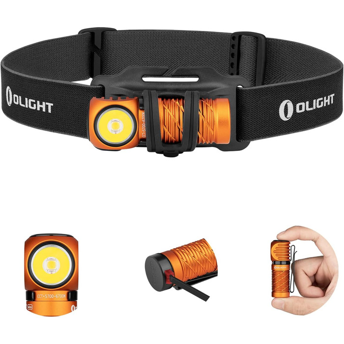 Ліхтар налобний OLIGHT Perun 2 Mini 1100 лм, 150 м, USB, 5 режимів, водонепроникний, з червоним світлом, для кемпінгу та надзвичайних ситуацій, помаранчевий, холодне біле світло