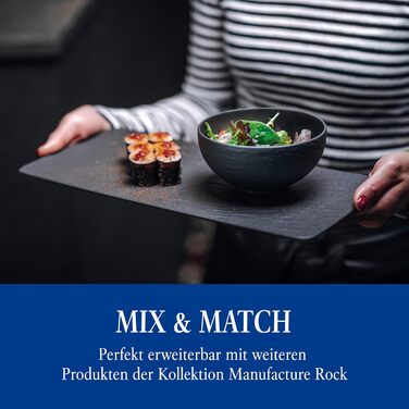 Villeroy & Boch Manufacture Rock Прямокутна багатофункціональна тарілка, чорна, сервірована, шефірний дизайн, преміум порцеляна, підходить для мікрохвильової печі та посудомийної машини