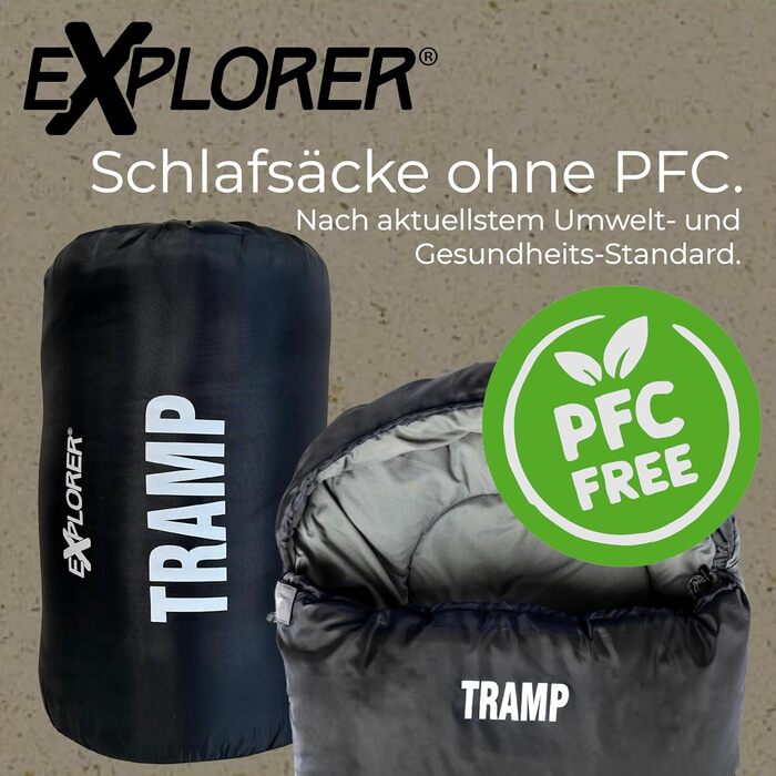 Спальний мішок EXPLORER Tramp -9°C до +9°C, 3 сезони, мумія, легкий, для дорослих, 1300г, 230x80x55см, комбінований, для туризму, кемпінгу, подорожей
