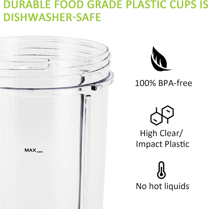 Набір з 2 чаш для блендера NutriBullet Pro 900/600 Вт, 710 мл, з 2 кришками, BPA Free, для смузі, запасні частини