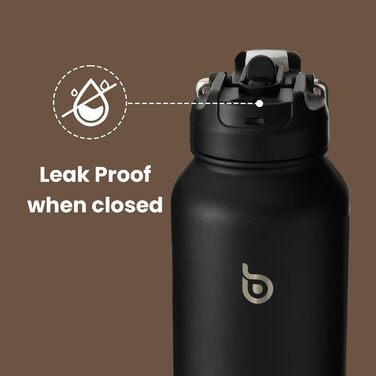 Термос-термобутилка BOTTLE BOTTLE з соломинкою, спортивна сталева пляшка 1 л з ручкою, чорна, для води та пігулок