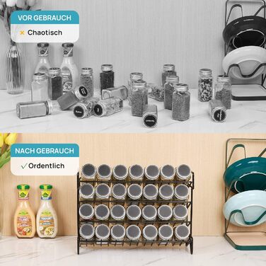 Vtopmart 4-ярусна полиця для спецій з 28 банками та 432 етикетками, органайзер для кухні, шафи, комори, стільниці