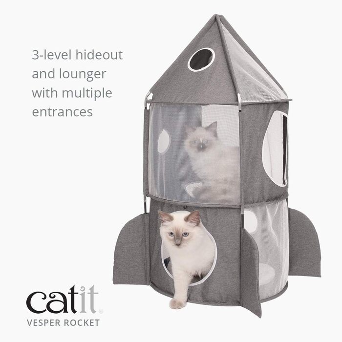Котячий будиночок Catit Vesper Turm у формі ракети з подушкою для сну, сірий