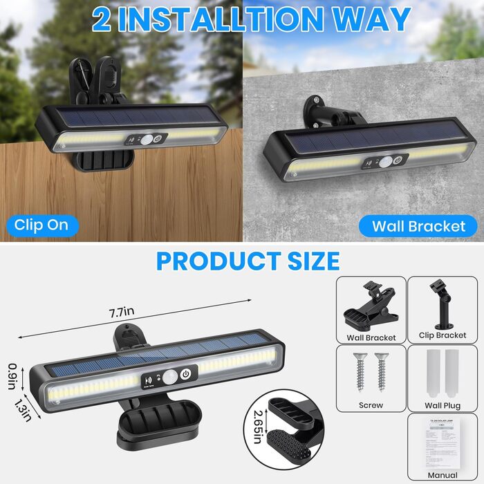 Сонячні LED лампи LEKIA для вулиці з датчиком руху, 2 шт, 36 LED, 6000K, настінні, 2 способи монтажу