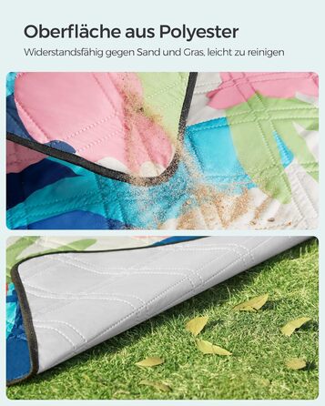 Пікнік килим SONGMICS 300x200 см, водонепроникний, складний, для кемпінгу, саду, пляжу, машинне прання, яскравий візерунок «Папороть»