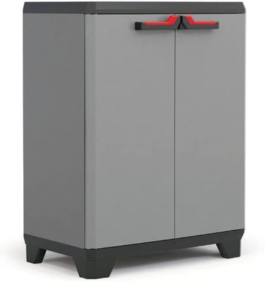 Шафа Keter Stilo пластикова висока 68x39x173 см, сіра/чорна/червона, з 3 регульованими полицями (вантажопідйомність 15 кг)