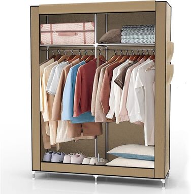 Тканинна шафа INTIRILIFE 108x170x45 см, кремово-бежева, з металевим каркасом, рейкою для одягу, кишенями та полицями, з блискавкою, для зберігання речей