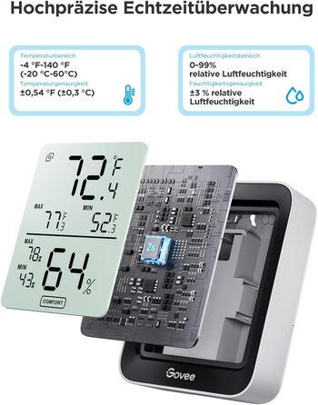 Govee цифровий термометр-гігрометр з LCD, з APP, тривога, для теплиці, винного погребу, 3 шт