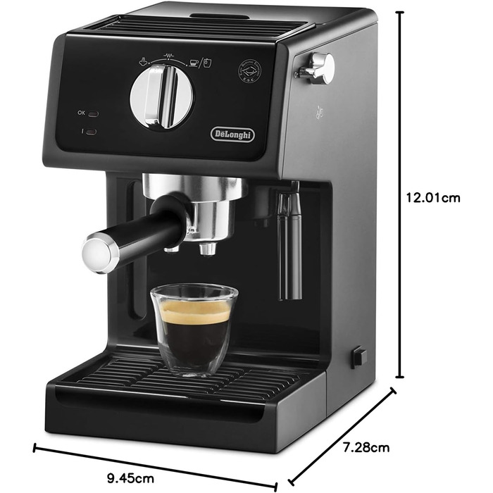 De'Longhi ECP 31.21 – еспресо-машина з холдером, чорна, 1,1 л, алюмінієва, парова насадка, для ESE-капсул
