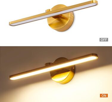 Світильник для ванної MantoLite LED з вимикачем, 40 см, настінна лампа для дзеркала, 8W 3000K, нержавіюча сталь, акрил, латунь, для готелю та ресторану