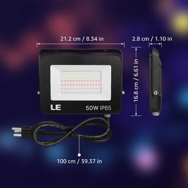 Світлодіодний прожектор Lepro 50W RGB із RF-пультом, 2 шт., водонепроникний LED-флудлайт з пам’яттю, димований, кольорова зміна, IP65, для саду, вечірки, готелю