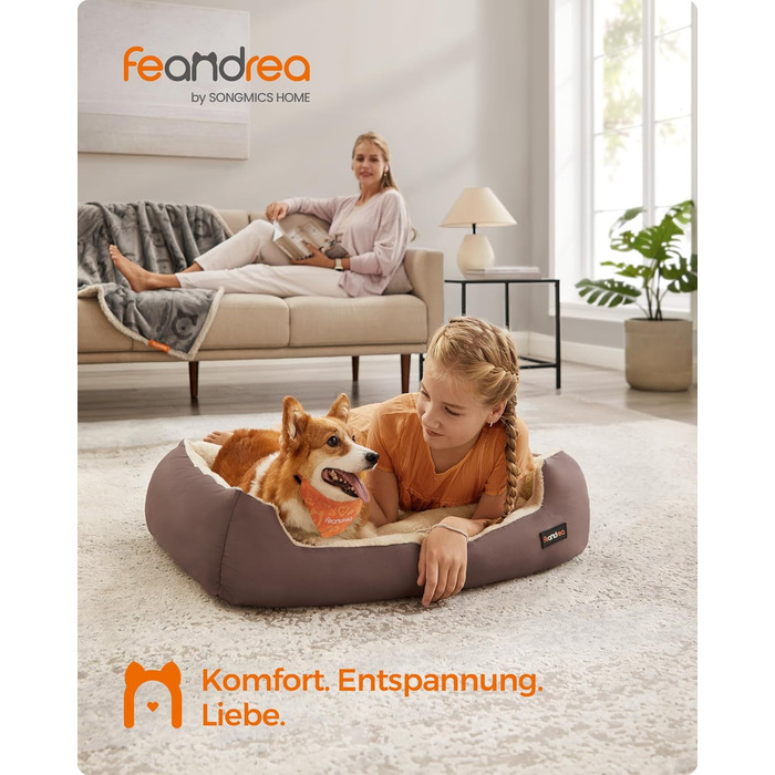 Ліжко для собак Feandrea з двосторонньою подушкою, 85x65x21 см, коричневе