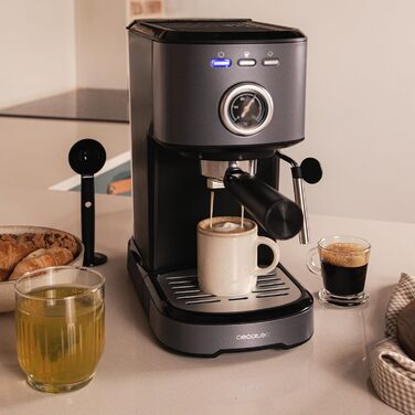 Кавоварка еспресо Cecotec Power Espresso 20 Pecan, 1100 Вт, 20 бар, термоблок, сталевий корпус, манометр, 1,25 л, подвійний фільтр, парова насадка