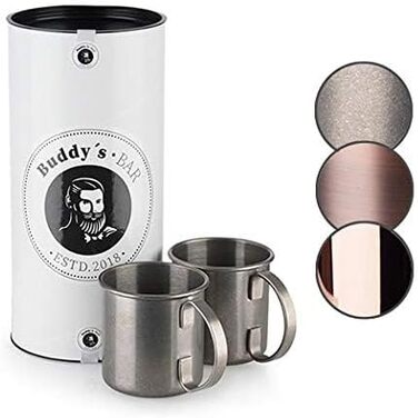 Набір для коктейлів Moscow Mule: 2 склянки по 500 мл, барна ложка 27 см, джигер 5cl, чорна преса для лайма, харчова нержавійка, подарункова коробка
