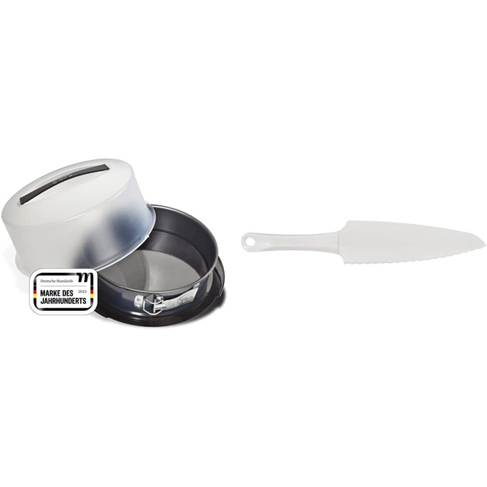 Форма для випікання Zenker 7020 з кришкою 28 см DELUXE + ніж для торта 29 см, набір для кондитера, пластик, білий
