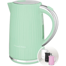 Електрочайник Russell Hobbs Eden 1,7 л, 2400 Вт, білий, з нержавіючої сталі, знімний фільтр від накипу, кнопка відкриття кришки, індикатор рівня води, підсвічування, BPA-free, 27360-70 (пісташковий)